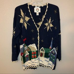 Christopher & Banks Hand Embroidered Cardigan Ugly Christmas Sweater Size Small